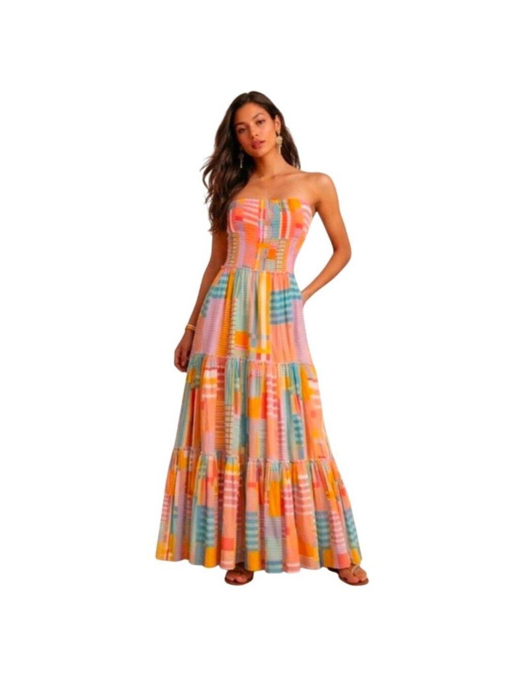 Anthropologie Abel The Label Dress M Strapless Smocked Maxi Multicolor Boho